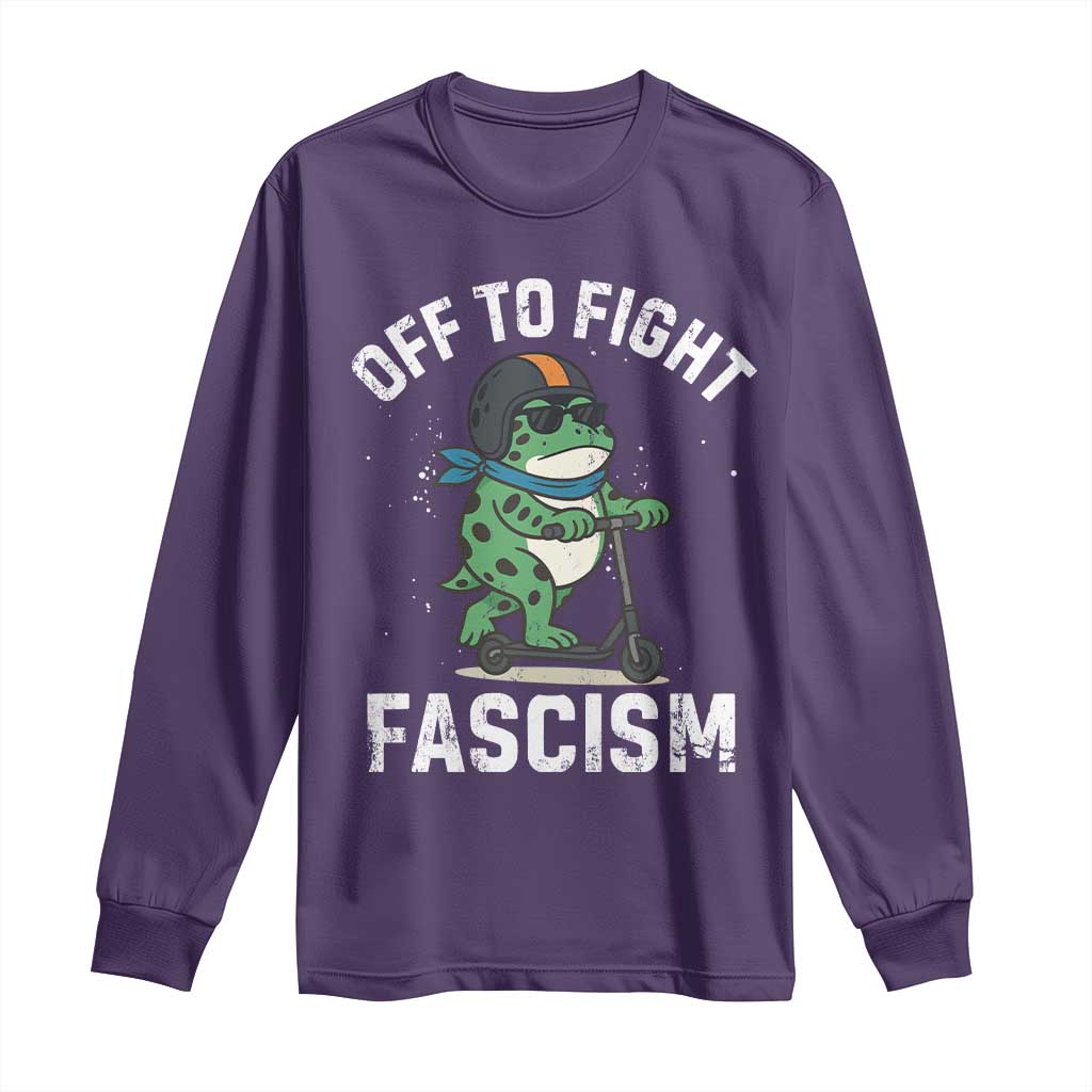 Portland Frog Resist Protest Long Sleeve Shirt Off to Fight Fascism Frog Scooter TS10 Purple Print Your Wear