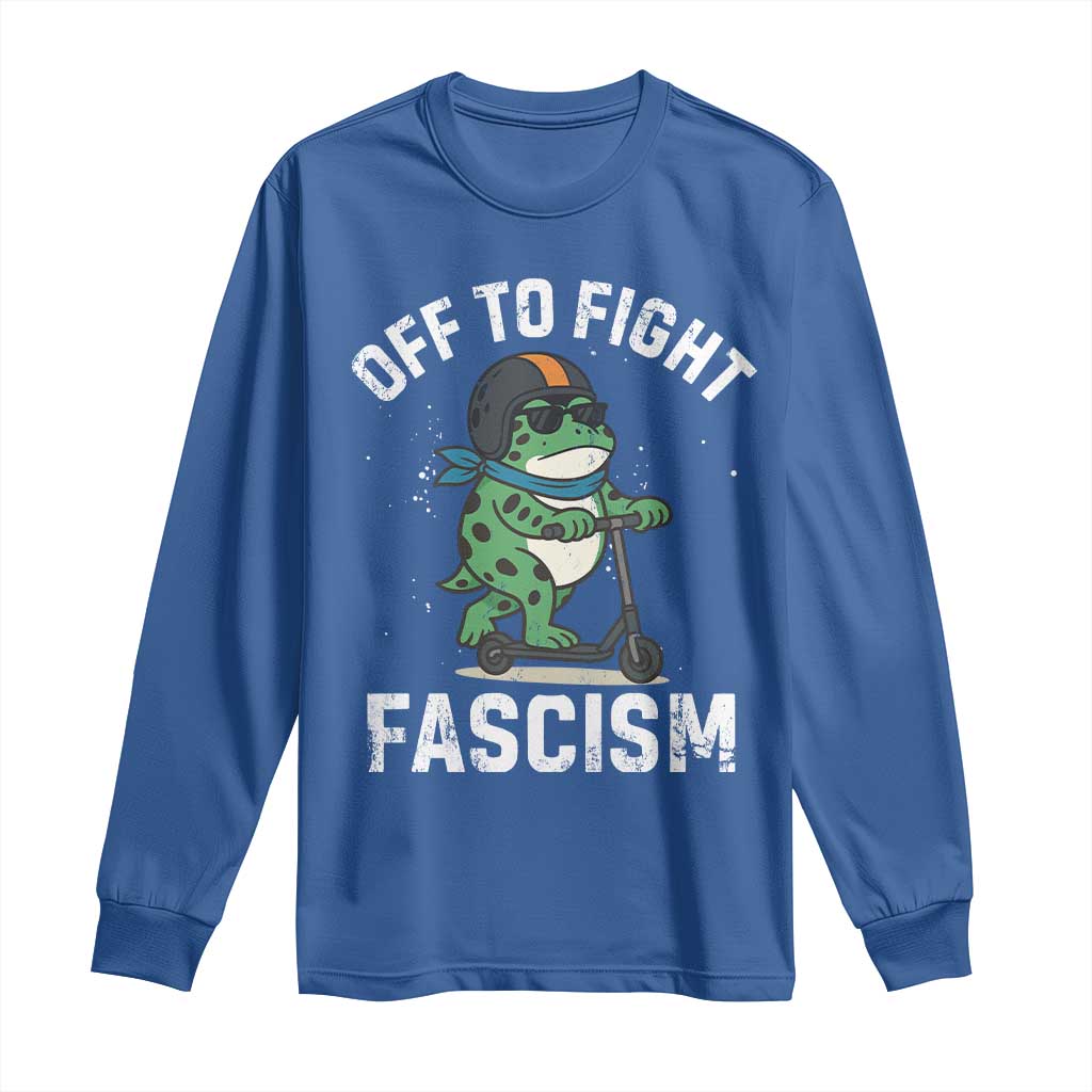 Portland Frog Resist Protest Long Sleeve Shirt Off to Fight Fascism Frog Scooter TS10 Royal Blue Print Your Wear