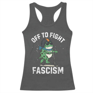Portland Frog Resist Protest Racerback Tank Top Off to Fight Fascism Frog Scooter TS10 Dark Heather Print Your Wear