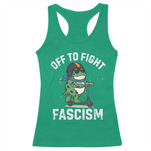 Portland Frog Resist Protest Racerback Tank Top Off to Fight Fascism Frog Scooter TS10 Irish Green Print Your Wear