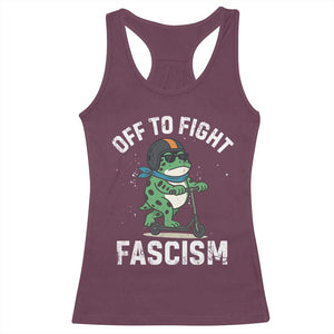 Portland Frog Resist Protest Racerback Tank Top Off to Fight Fascism Frog Scooter TS10 Maroon Print Your Wear