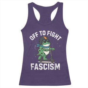 Portland Frog Resist Protest Racerback Tank Top Off to Fight Fascism Frog Scooter TS10 Purple Print Your Wear
