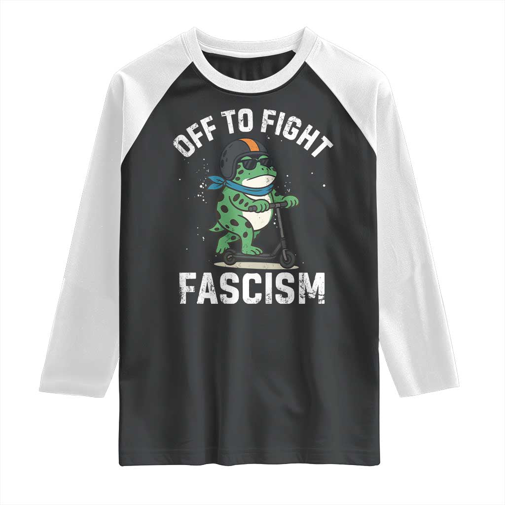 Portland Frog Resist Protest Raglan Shirt Off to Fight Fascism Frog Scooter - Print Your Wear