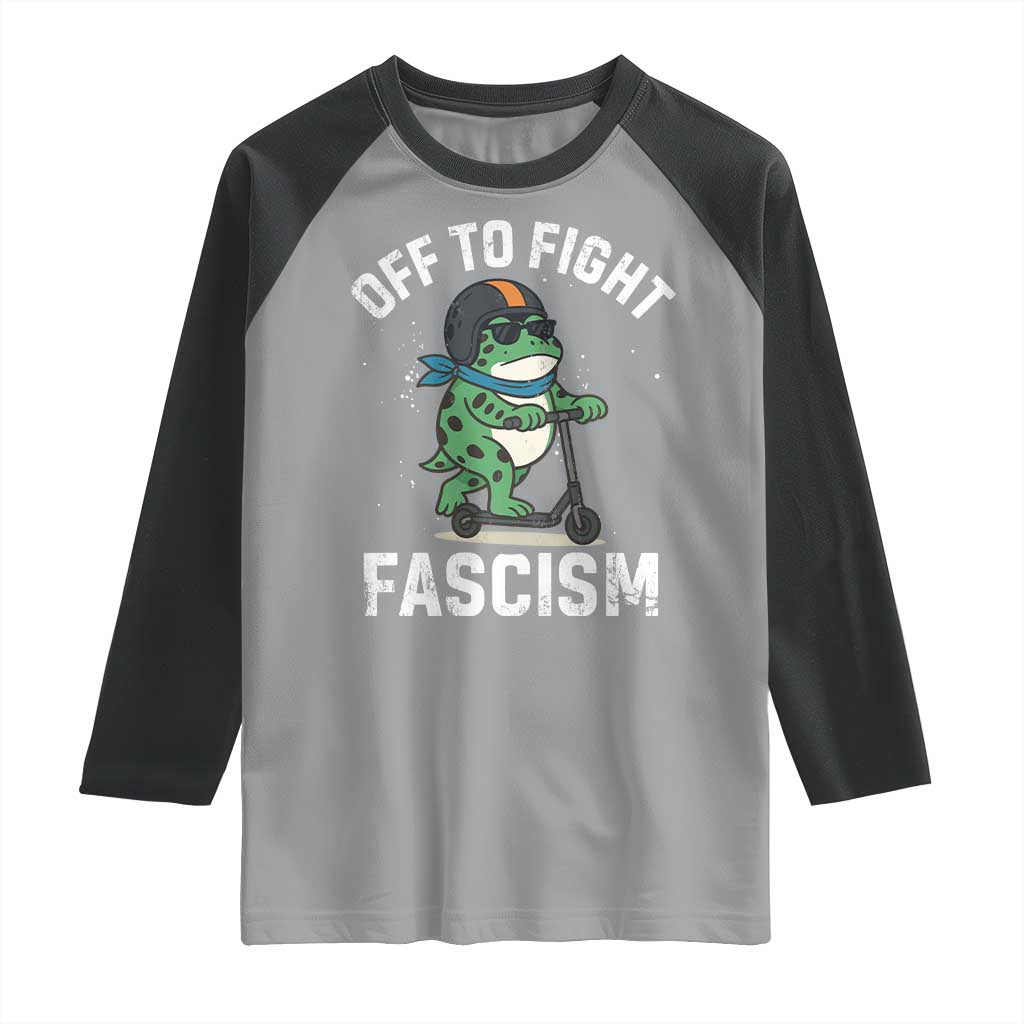 Portland Frog Resist Protest Raglan Shirt Off to Fight Fascism Frog Scooter TS10 Sport Gray Black Print Your Wear