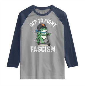 Portland Frog Resist Protest Raglan Shirt Off to Fight Fascism Frog Scooter TS10 Sport Gray Navy Print Your Wear