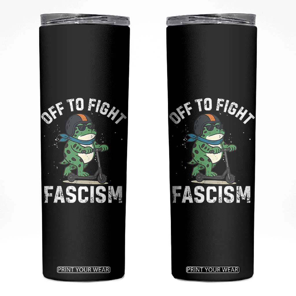 Portland Frog Resist Protest Skinny Tumbler Off to Fight Fascism Frog Scooter TS10 Black Print Your Wear