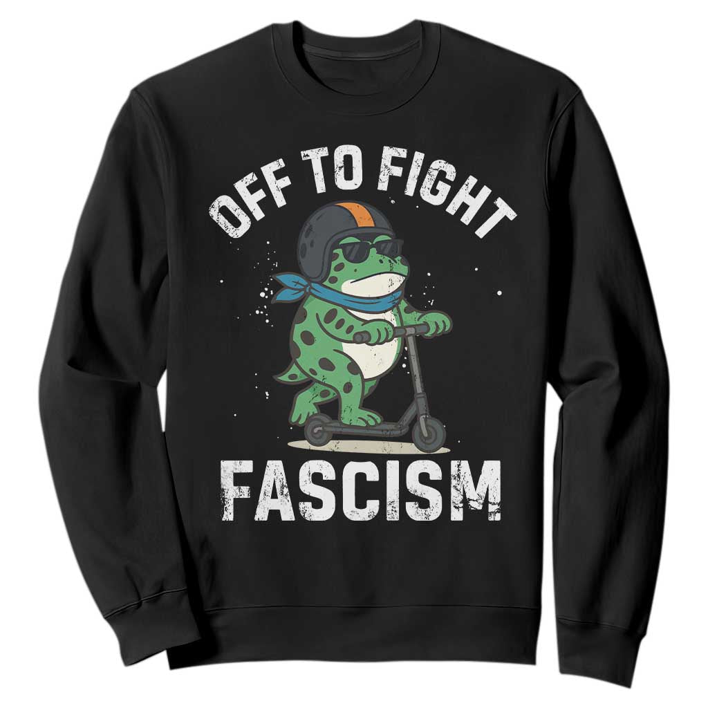 Portland Frog Resist Protest Sweatshirt Off to Fight Fascism Frog Scooter TS10 Black Print Your Wear
