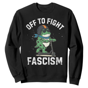 Portland Frog Resist Protest Sweatshirt Off to Fight Fascism Frog Scooter - Print Your Wear