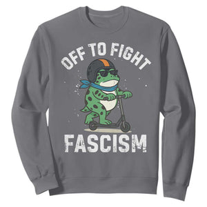 Portland Frog Resist Protest Sweatshirt Off to Fight Fascism Frog Scooter TS10 Charcoal Print Your Wear