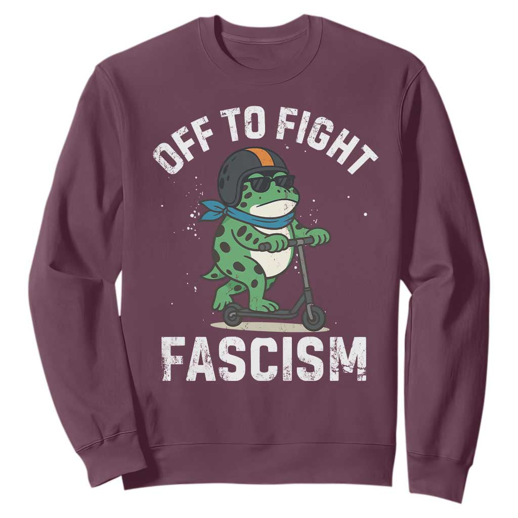 Portland Frog Resist Protest Sweatshirt Off to Fight Fascism Frog Scooter TS10 Maroon Print Your Wear