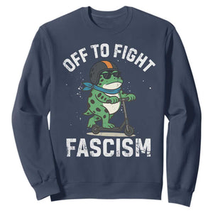 Portland Frog Resist Protest Sweatshirt Off to Fight Fascism Frog Scooter - Print Your Wear