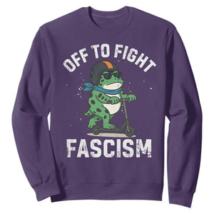 Portland Frog Resist Protest Sweatshirt Off to Fight Fascism Frog Scooter TS10 Purple Print Your Wear