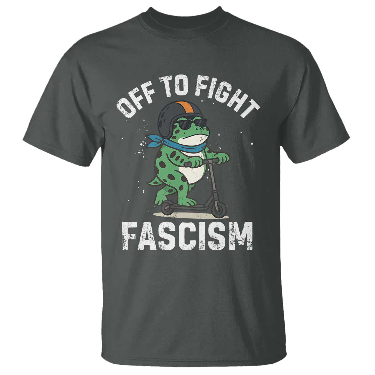 Portland Frog Resist Protest T Shirt Off to Fight Fascism Frog Scooter TS10 Dark Heather Print Your Wear