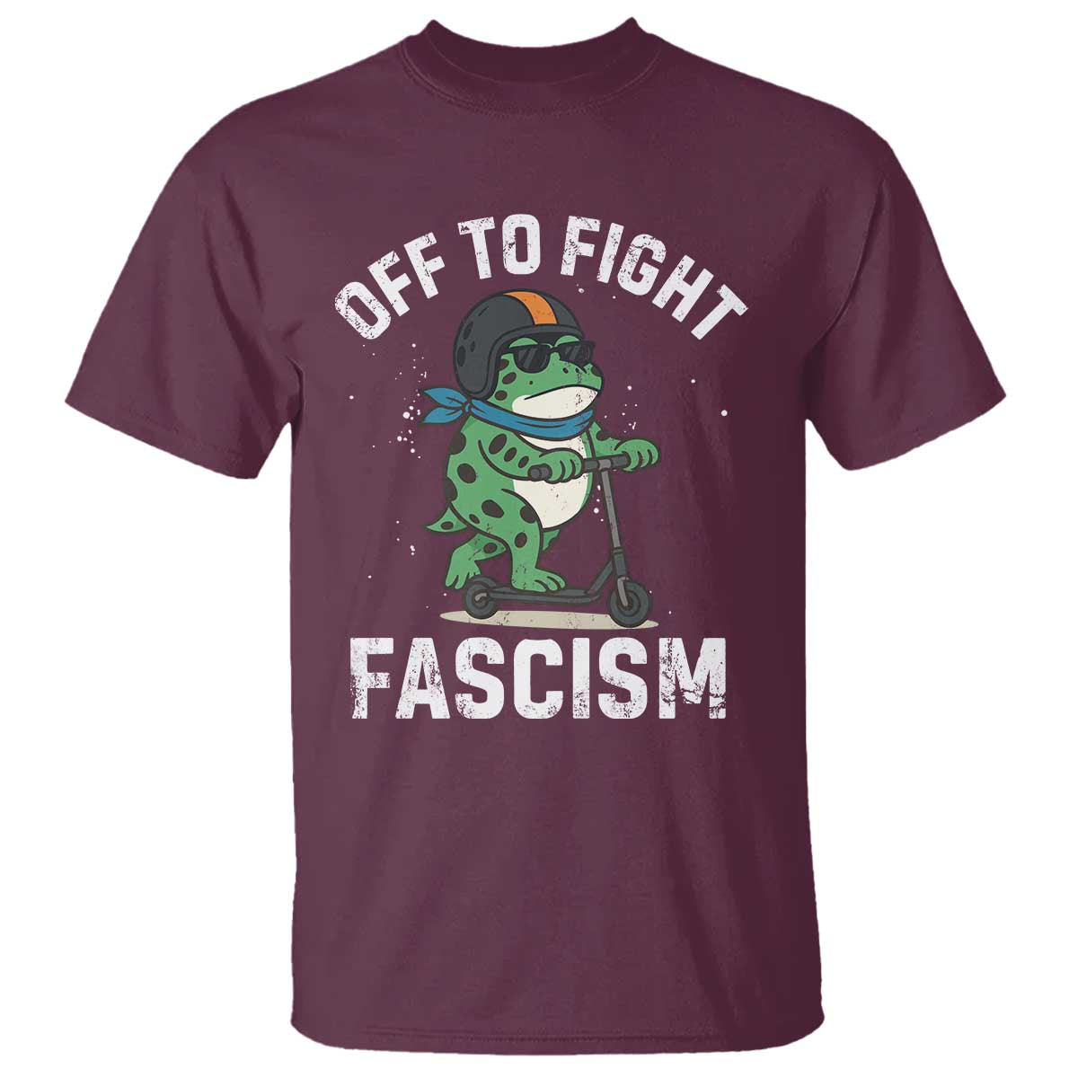 Portland Frog Resist Protest T Shirt Off to Fight Fascism Frog Scooter TS10 Maroon Print Your Wear