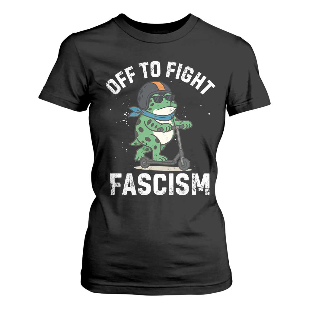 Portland Frog Resist Protest T Shirt For Women Off to Fight Fascism Frog Scooter TS10 Black Print Your Wear