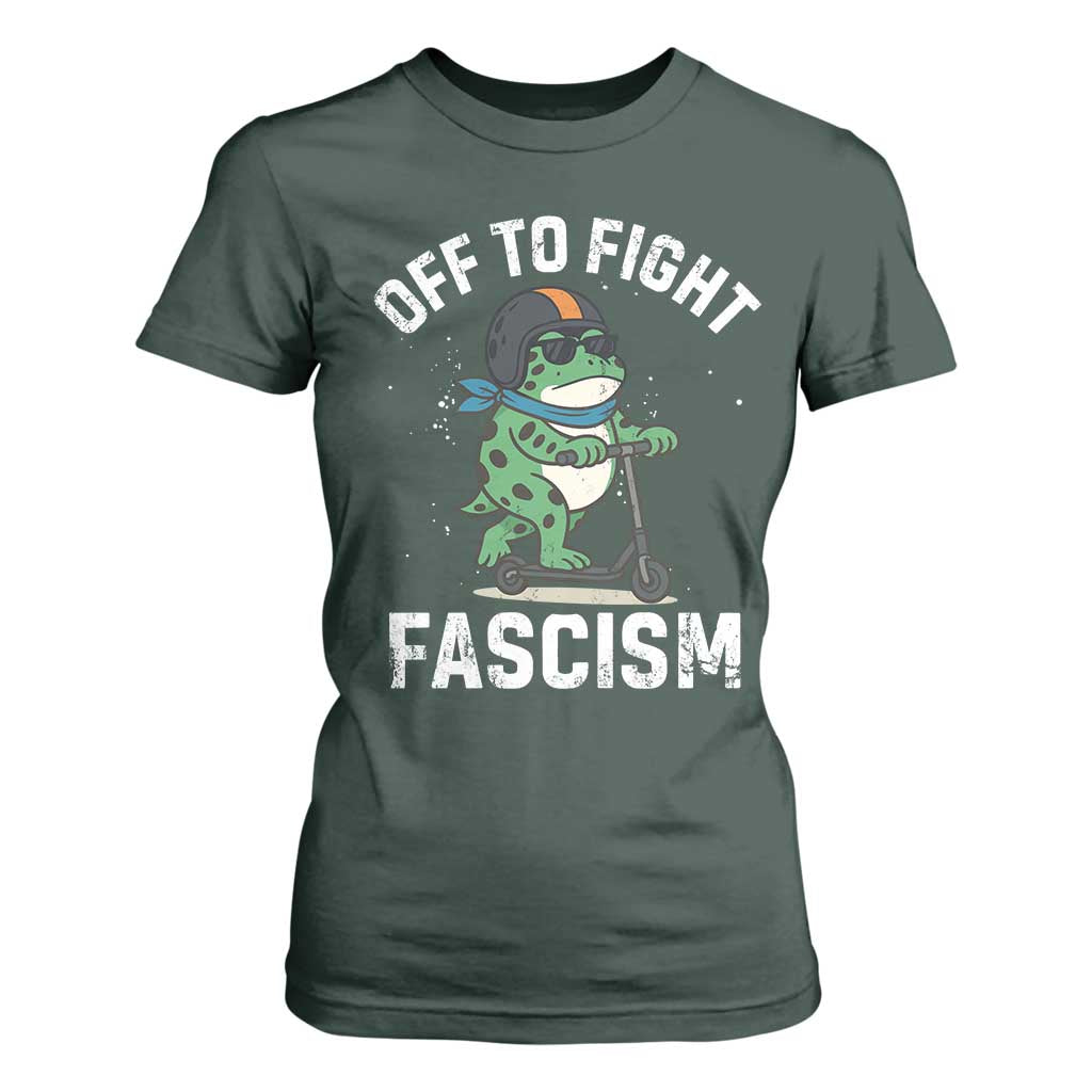 Portland Frog Resist Protest T Shirt For Women Off to Fight Fascism Frog Scooter TS10 Dark Forest Green Print Your Wear