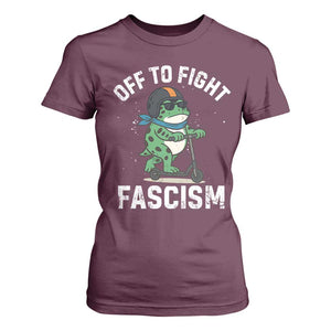 Portland Frog Resist Protest T Shirt For Women Off to Fight Fascism Frog Scooter TS10 Maroon Print Your Wear