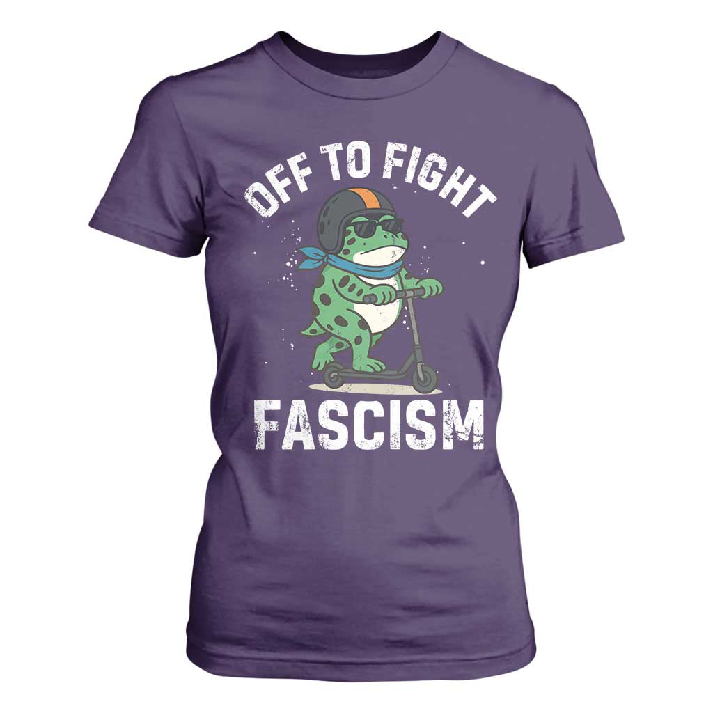 Portland Frog Resist Protest T Shirt For Women Off to Fight Fascism Frog Scooter TS10 Purple Print Your Wear