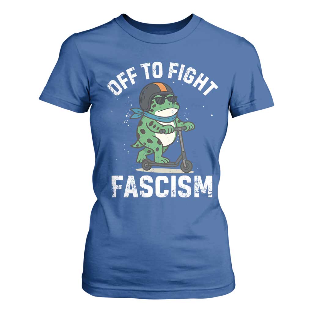 Portland Frog Resist Protest T Shirt For Women Off to Fight Fascism Frog Scooter TS10 Royal Blue Print Your Wear