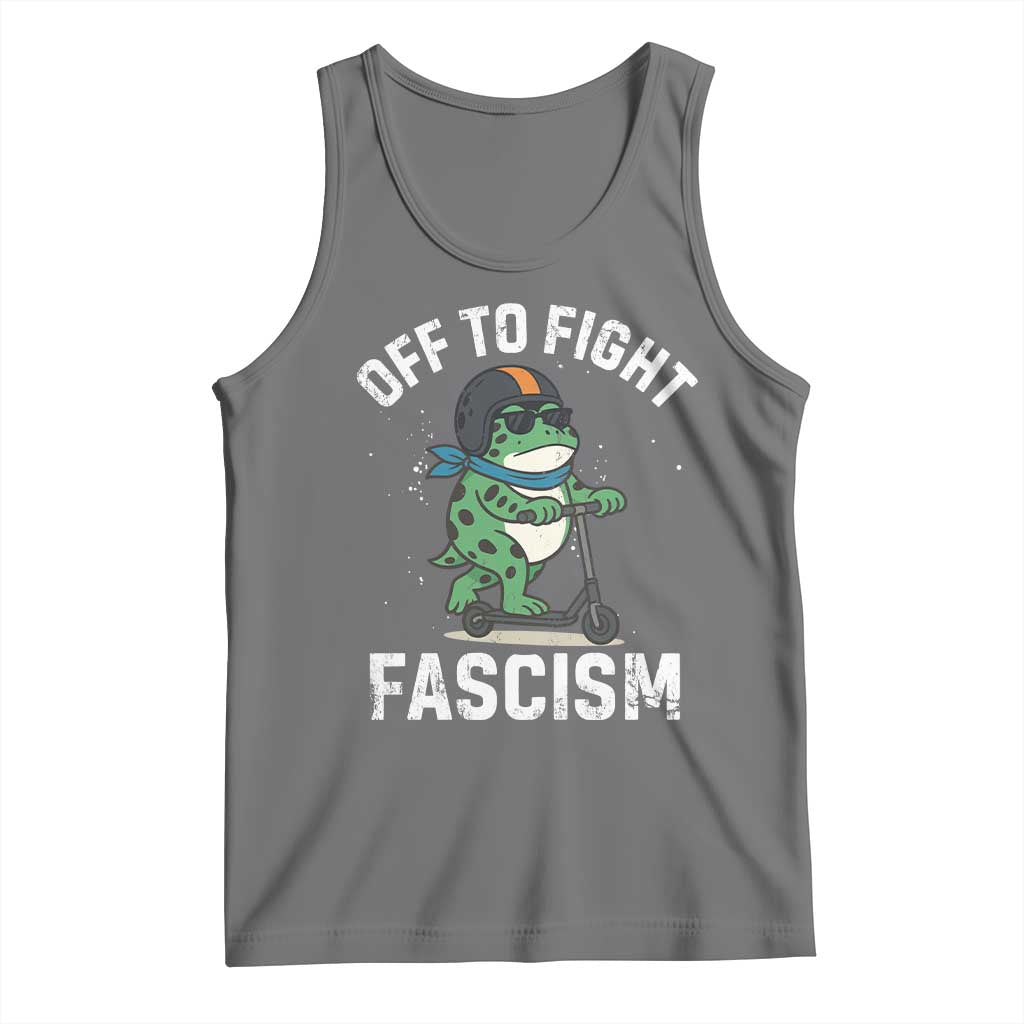 Portland Frog Resist Protest Tank Top Off to Fight Fascism Frog Scooter TS10 Black Heather Print Your Wear