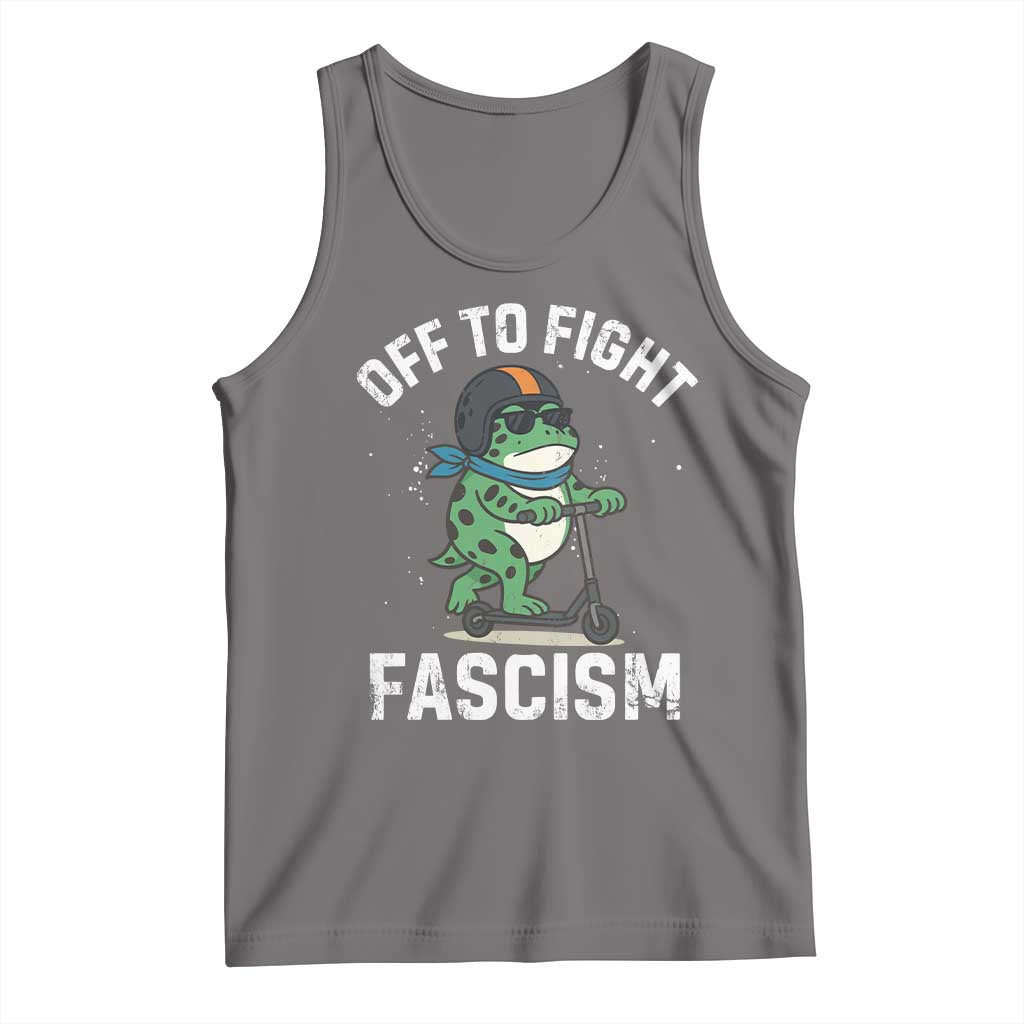 Portland Frog Resist Protest Tank Top Off to Fight Fascism Frog Scooter TS10 Deep Heather Print Your Wear