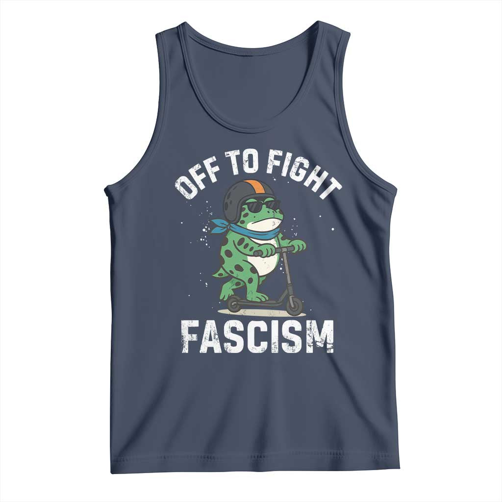 Portland Frog Resist Protest Tank Top Off to Fight Fascism Frog Scooter TS10 Navy Print Your Wear
