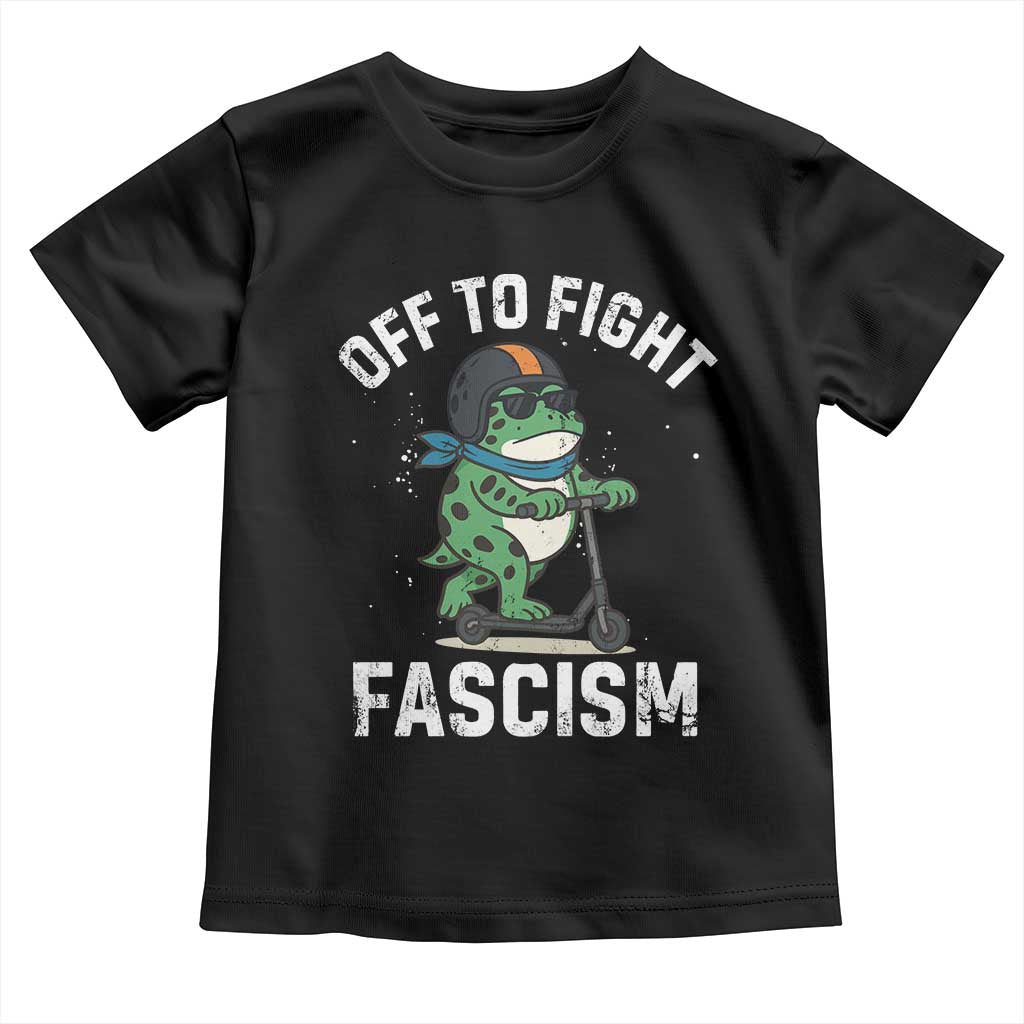 Portland Frog Resist Protest Toddler T Shirt Off to Fight Fascism Frog Scooter TS10 Black Print Your Wear