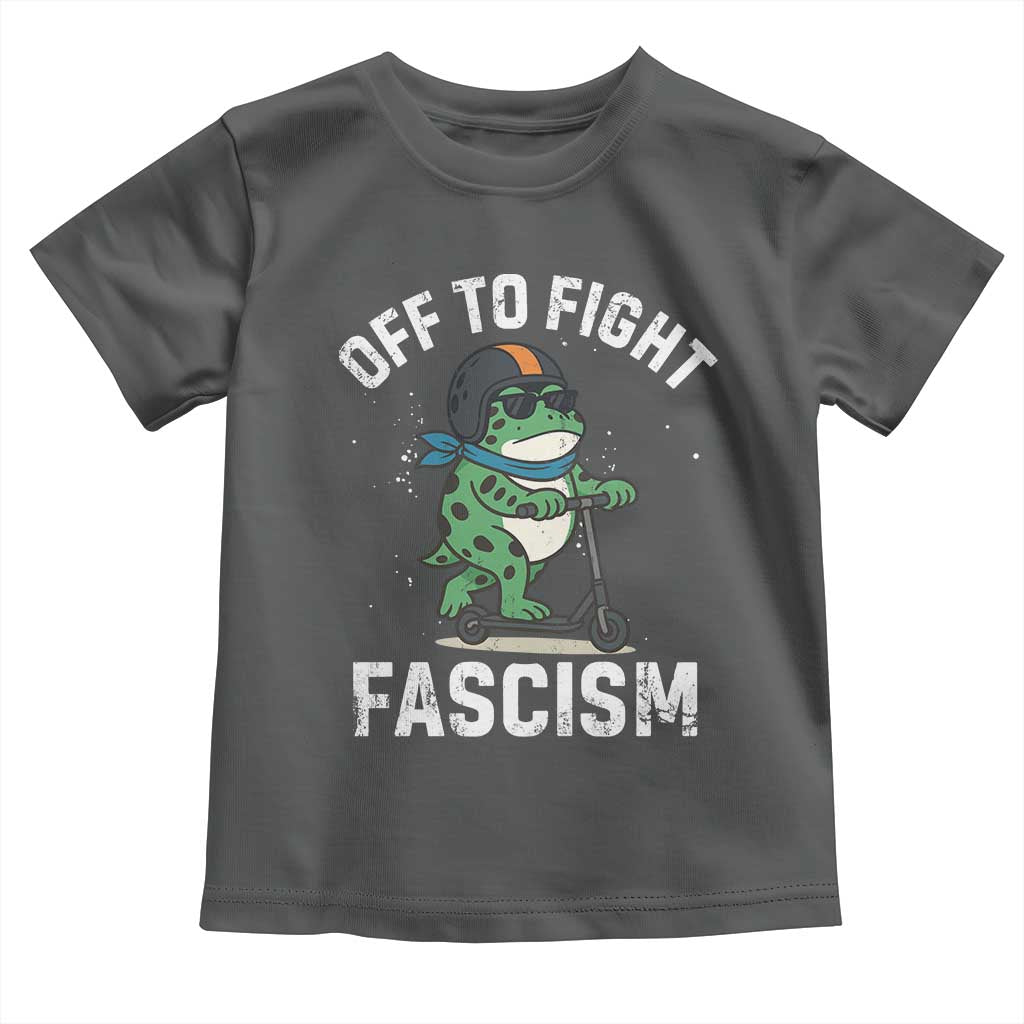 Portland Frog Resist Protest Toddler T Shirt Off to Fight Fascism Frog Scooter TS10 Dark Heather Print Your Wear