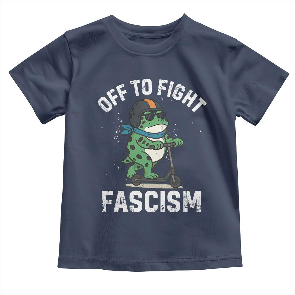 Portland Frog Resist Protest Toddler T Shirt Off to Fight Fascism Frog Scooter TS10 Navy Print Your Wear
