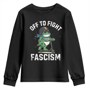 Portland Frog Resist Protest Youth Sweatshirt Off to Fight Fascism Frog Scooter - Print Your Wear