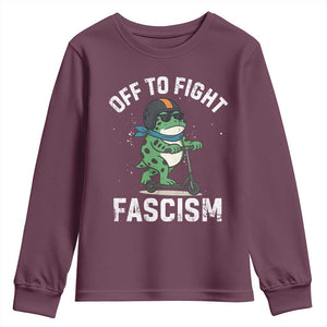 Portland Frog Resist Protest Youth Sweatshirt Off to Fight Fascism Frog Scooter TS10 Maroon Print Your Wear