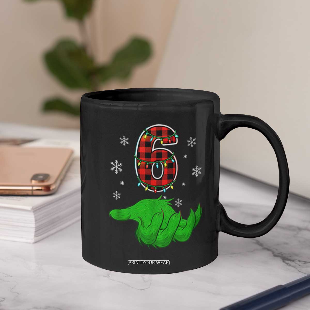 Number 6 Matching 67 Christmas Coffee Mug Red Plaid Xmas Pajamas Holiday Gen Alpha Slang Meme TS10 Print Your Wear
