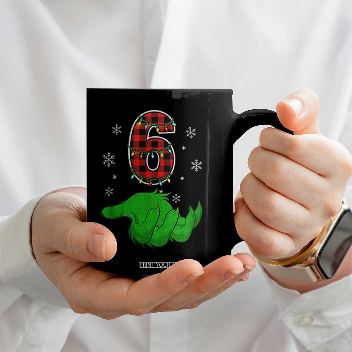 Number 6 Matching 67 Christmas Coffee Mug Red Plaid Xmas Pajamas Holiday Gen Alpha Slang Meme TS10 Print Your Wear