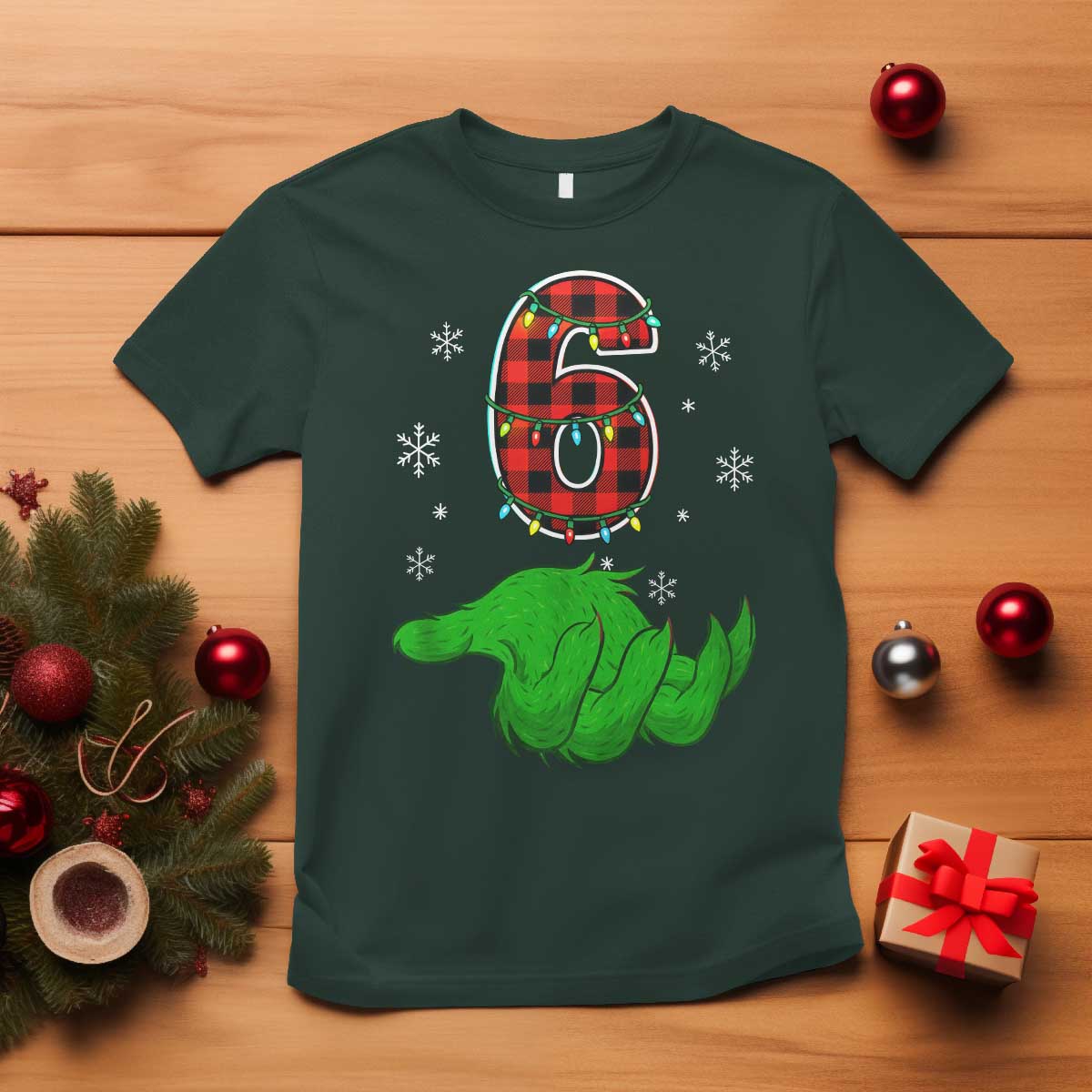 Number 6 Matching 67 Christmas T Shirt Red Plaid Xmas Pajamas Holiday Gen Alpha Slang Meme TS10 Dark Forest Green Print Your Wear
