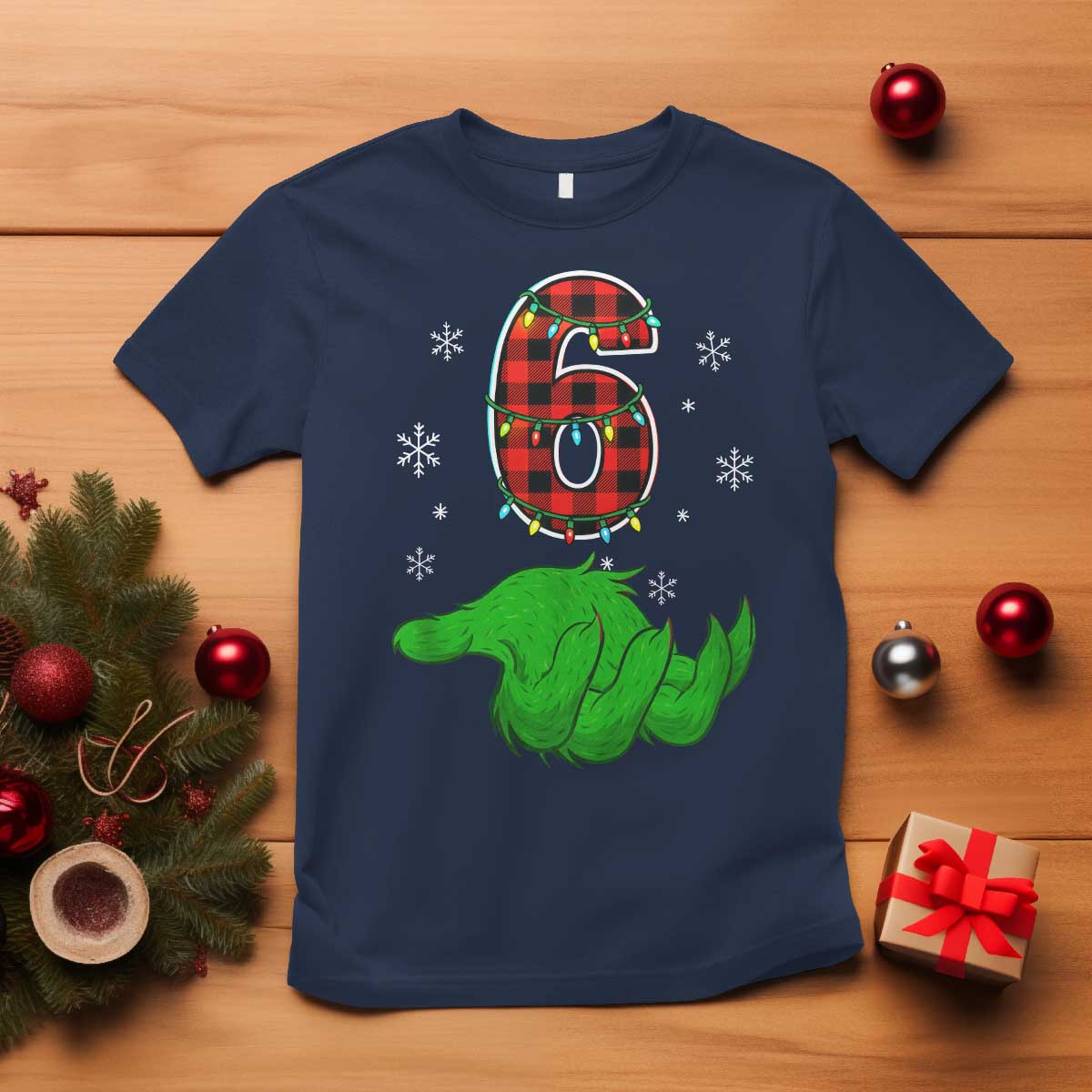 Number 6 Matching 67 Christmas T Shirt Red Plaid Xmas Pajamas Holiday Gen Alpha Slang Meme TS10 Navy Print Your Wear