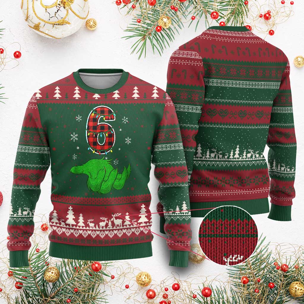 Number 6 Matching 67 Xmas Ugly Christmas Sweater Red Plaid Xmas Pajamas Holiday Gen Alpha Slang Meme TS10 Red Green Print Your Wear