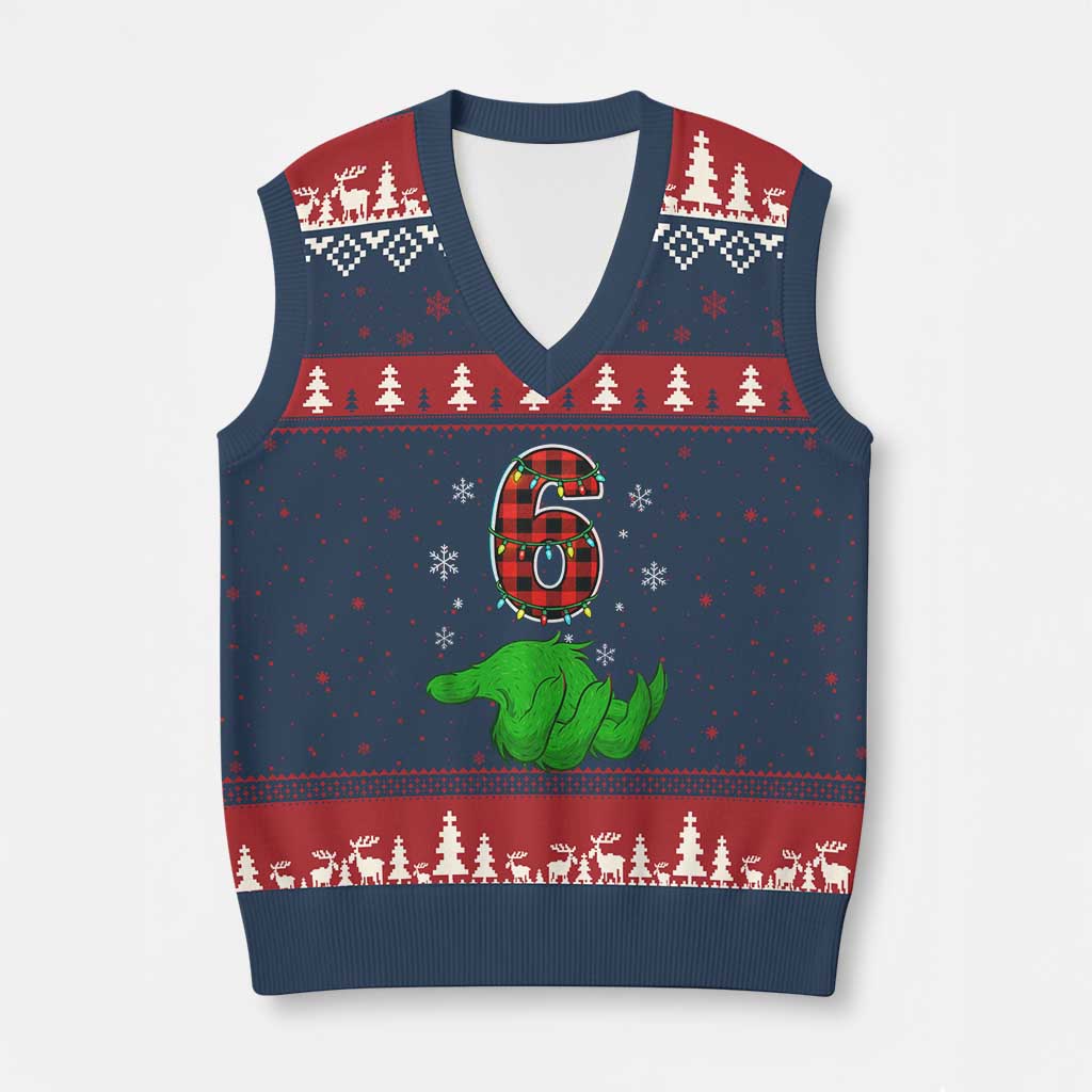 Number 6 Matching 67 Xmas V-Neck Knit Sweater Vest Red Plaid Xmas Pajamas Holiday Gen Alpha Slang Meme TS10 Navy Red Print Your Wear