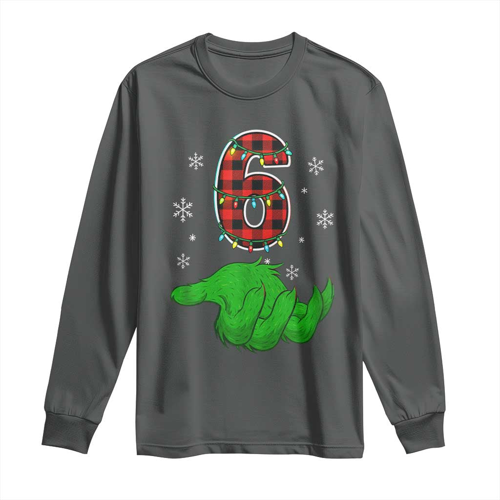 Number 6 Matching 67 Christmas Long Sleeve Shirt Red Plaid Xmas Pajamas Holiday Gen Alpha Slang Meme TS10 Dark Heather Print Your Wear