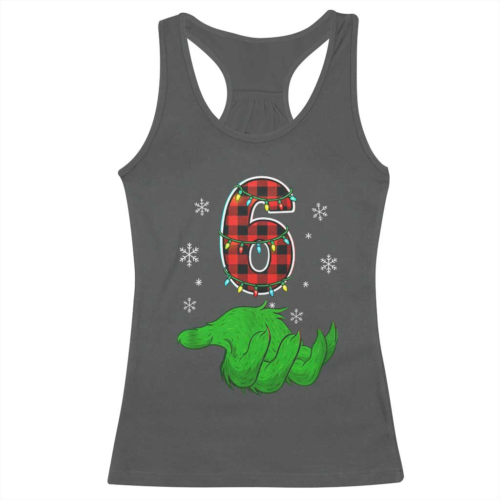 Number 6 Matching 67 Christmas Racerback Tank Top Red Plaid Xmas Pajamas Holiday Gen Alpha Slang Meme TS10 Dark Heather Print Your Wear