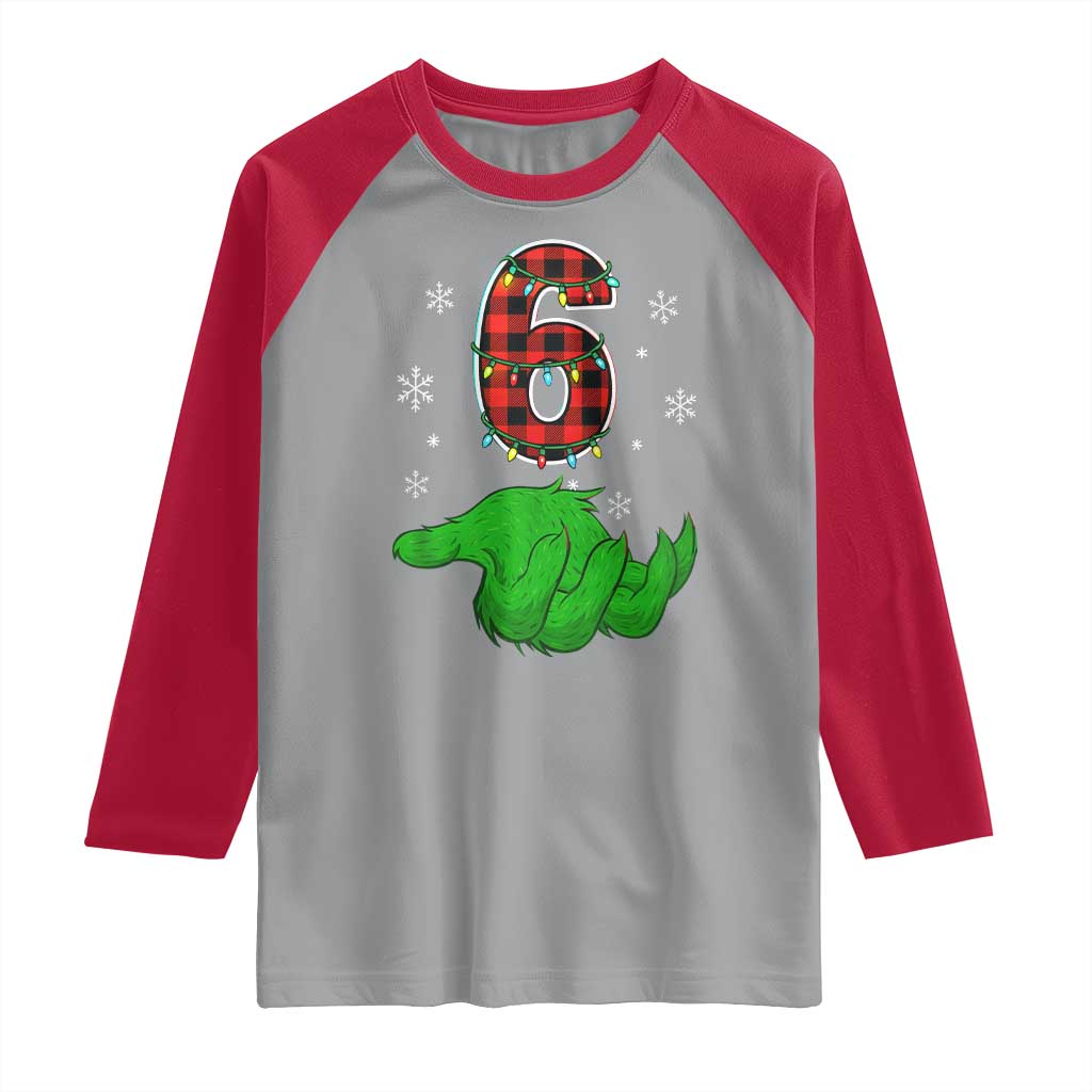 Number 6 Matching 67 Christmas Raglan Shirt Red Plaid Xmas Pajamas Holiday Gen Alpha Slang Meme TS10 Sport Gray Red Print Your Wear