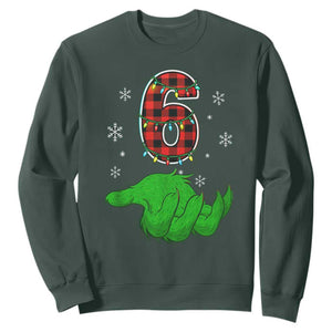 Number 6 Matching 67 Christmas Sweatshirt Red Plaid Xmas Pajamas Holiday Gen Alpha Slang Meme TS10 Dark Forest Green Print Your Wear