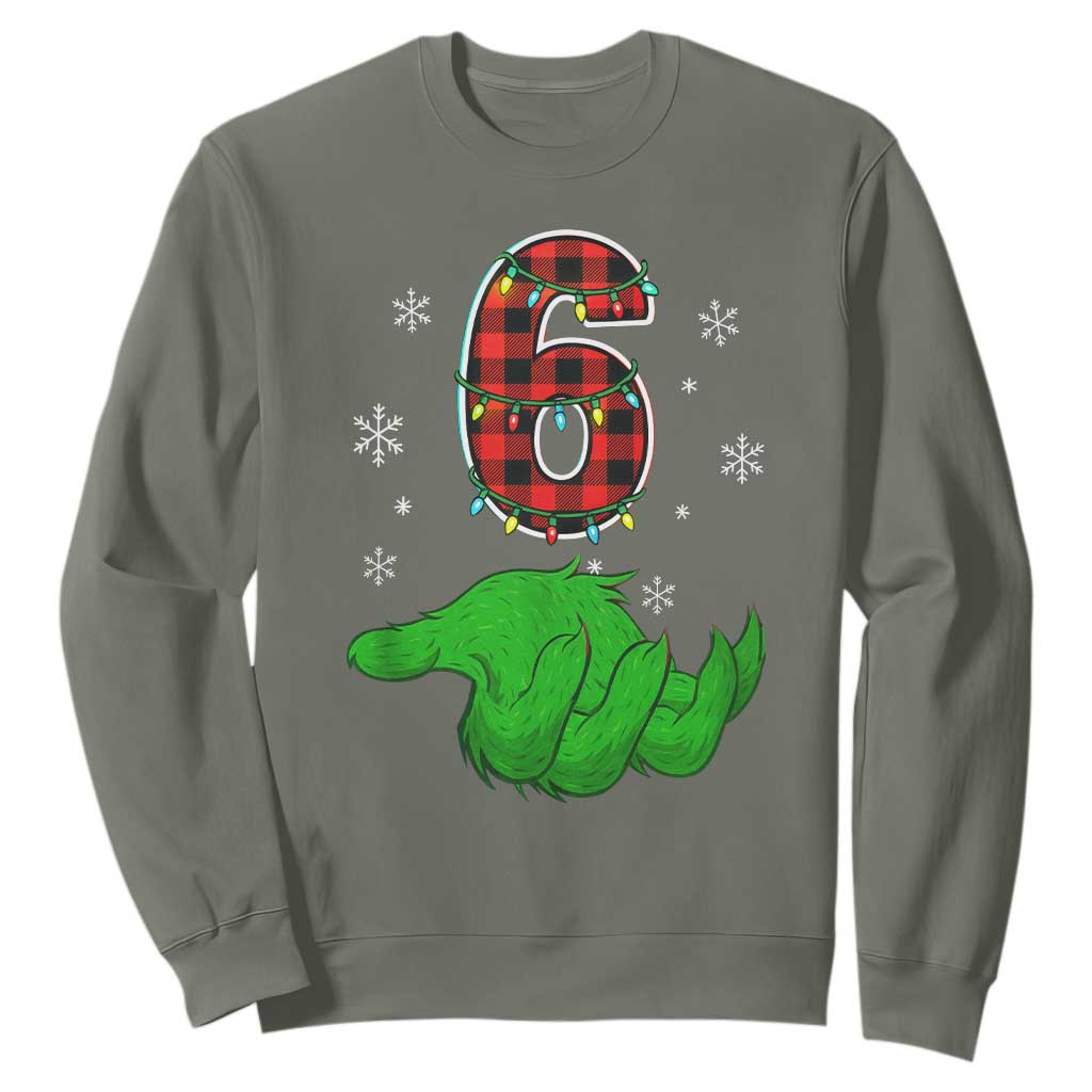 Number 6 Matching 67 Christmas Sweatshirt Red Plaid Xmas Pajamas Holiday Gen Alpha Slang Meme TS10 Military Green Print Your Wear