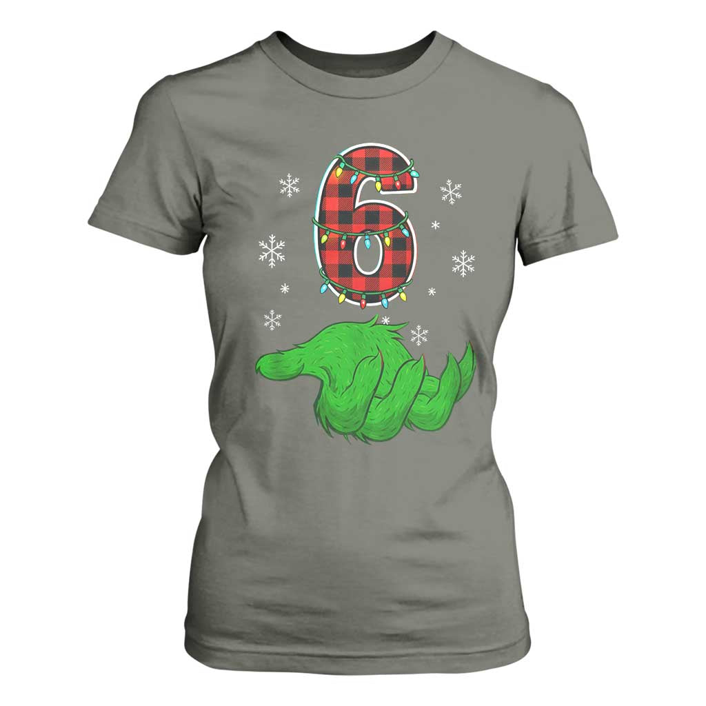 Number 6 Matching 67 Christmas T Shirt For Women Red Plaid Xmas Pajamas Holiday Gen Alpha Slang Meme TS10 Military Green Print Your Wear