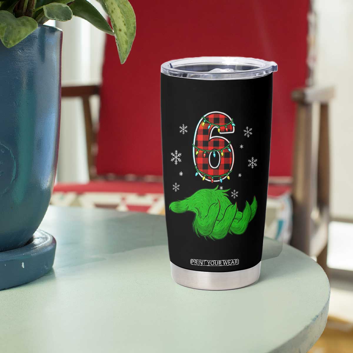 Number 6 Matching 67 Christmas Tumbler Cup Red Plaid Xmas Pajamas Holiday Gen Alpha Slang Meme TS10 Print Your Wear