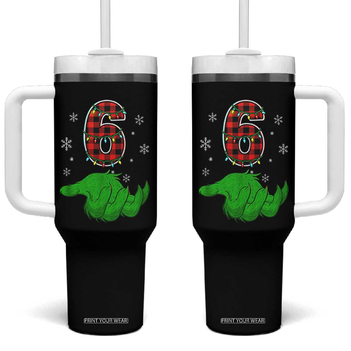 Number 6 Matching 67 Christmas Tumbler With Handle Red Plaid Xmas Pajamas Holiday Gen Alpha Slang Meme TS10 One Size: 40 oz Black Print Your Wear