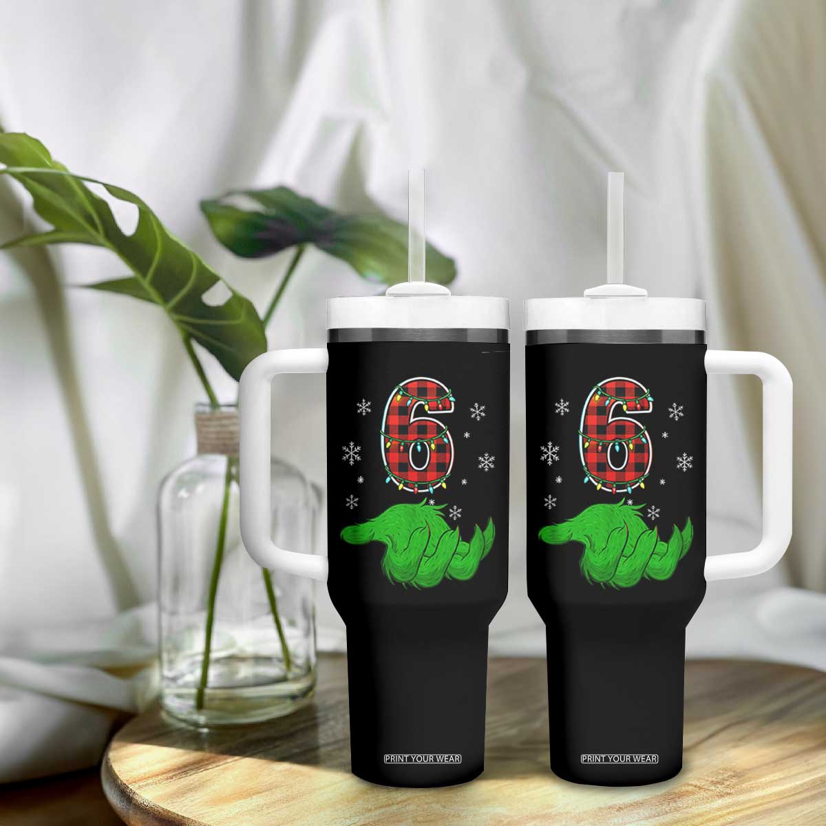 Number 6 Matching 67 Christmas Tumbler With Handle Red Plaid Xmas Pajamas Holiday Gen Alpha Slang Meme TS10 Print Your Wear
