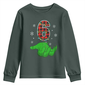 Number 6 Matching 67 Christmas Youth Sweatshirt Red Plaid Xmas Pajamas Holiday Gen Alpha Slang Meme TS10 Dark Forest Green Print Your Wear