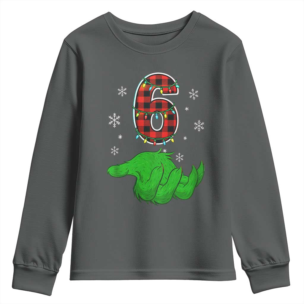 Number 6 Matching 67 Christmas Youth Sweatshirt Red Plaid Xmas Pajamas Holiday Gen Alpha Slang Meme TS10 Dark Heather Print Your Wear