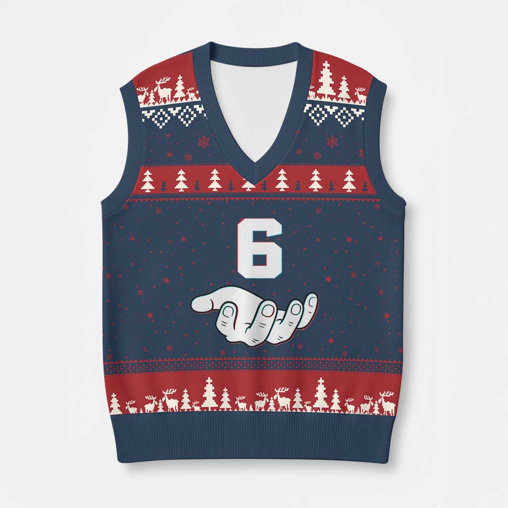 Number 6 V-Neck Knit Sweater Vest Matching 67 Meme Costume 6th Birthday 6 Years TS10 Navy Red Print Your Wear