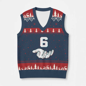 Number 6 V-Neck Knit Sweater Vest Matching 67 Meme Costume 6th Birthday 6 Years TS10 Navy Red Print Your Wear
